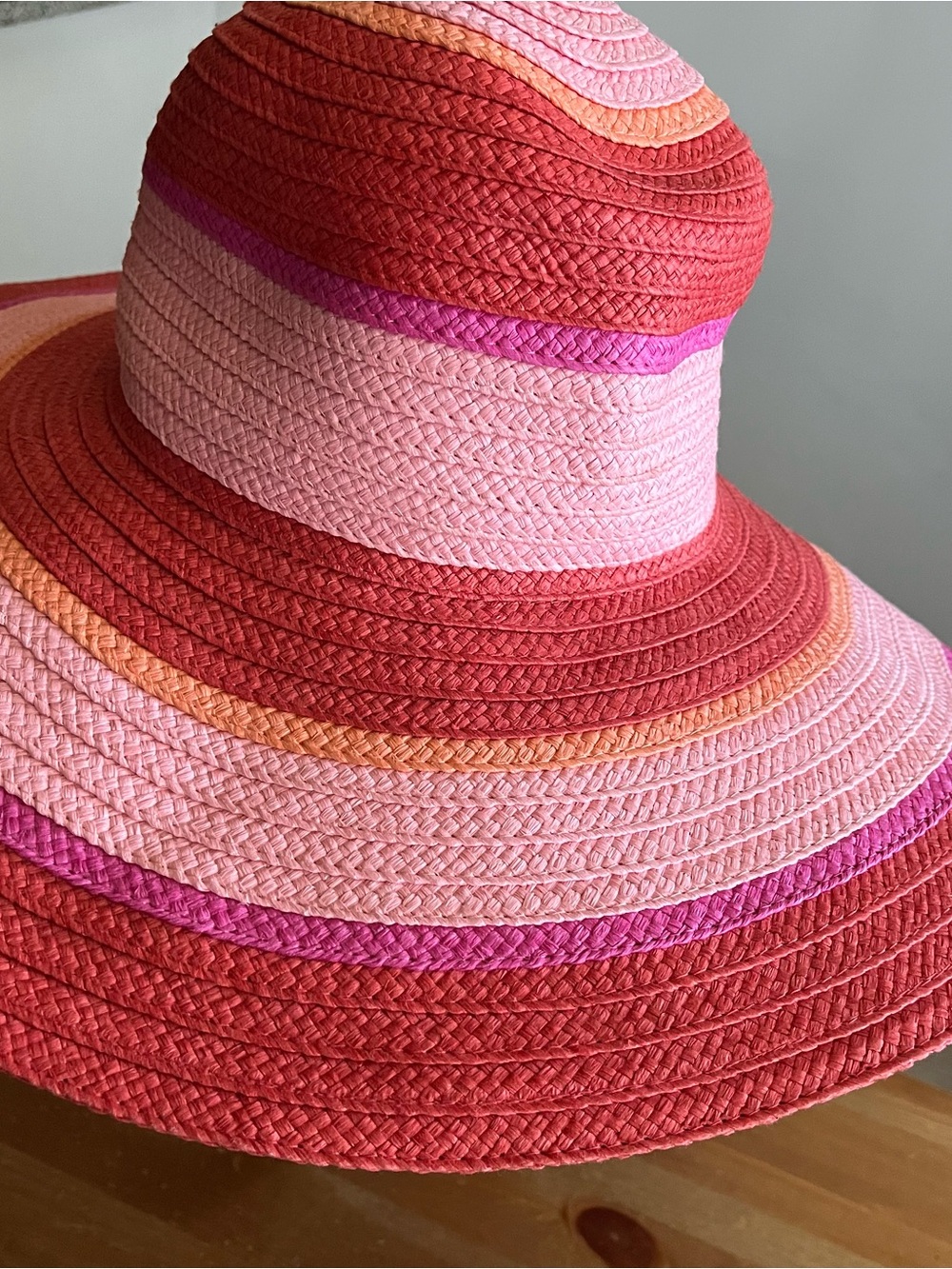 Women’s Wide Brim Sun Hat - Pink & Coral Stripe - Picture 3 of 7